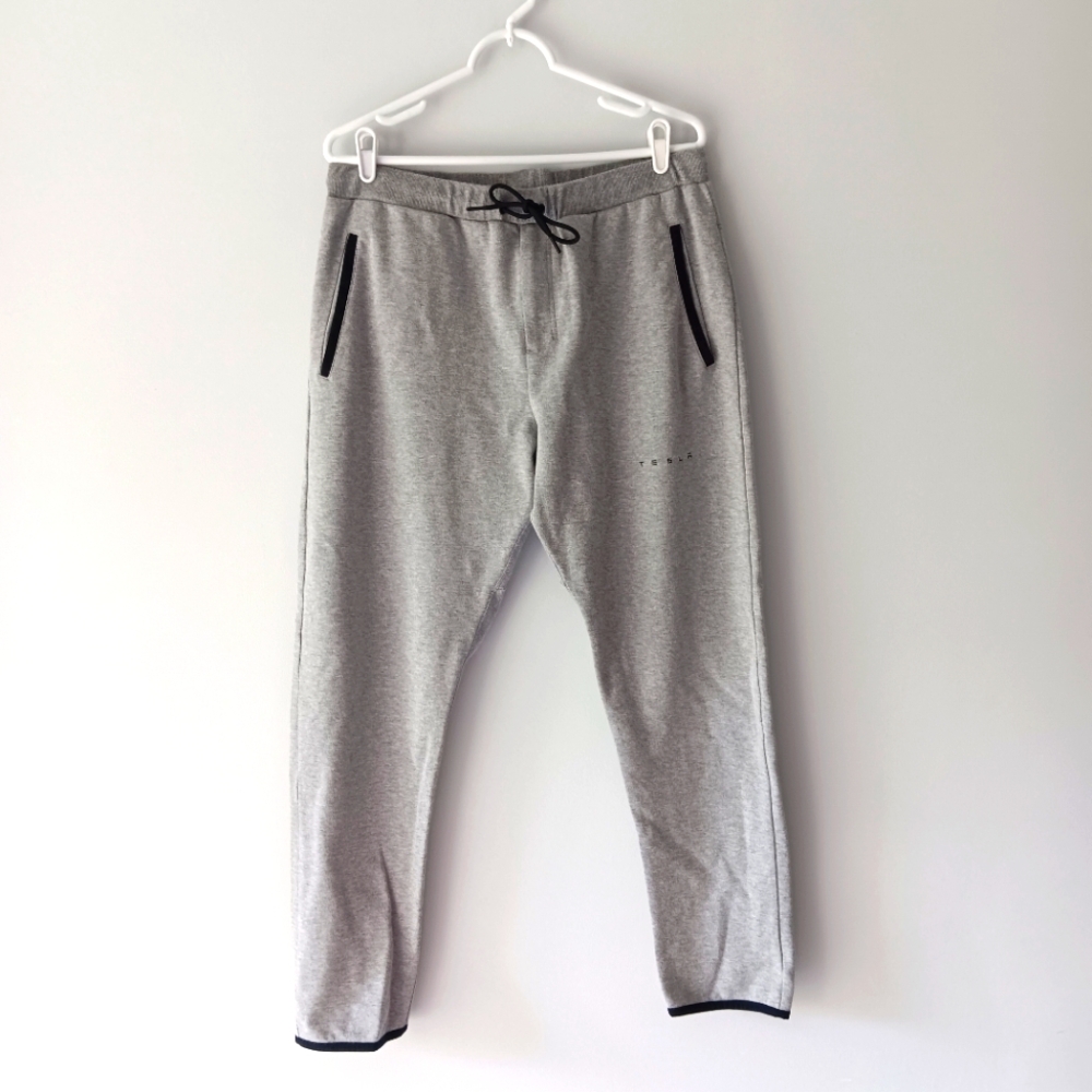 Tesla Sweatpants Drawstring Zipper Fly Pockets Light Grey Black XL